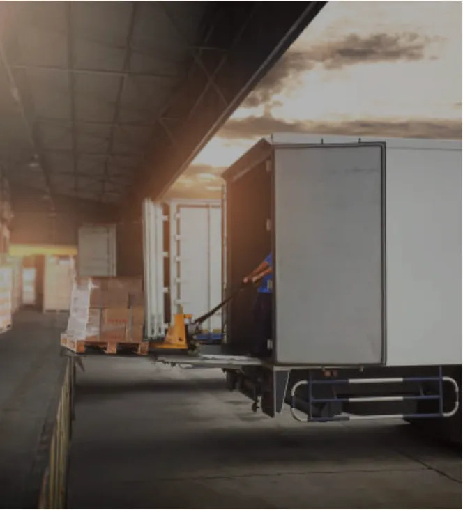 Freight truck parked at a logistics yard